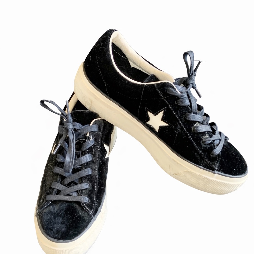 Converse One Star Black Velvet Platform Sneakers – Low Top